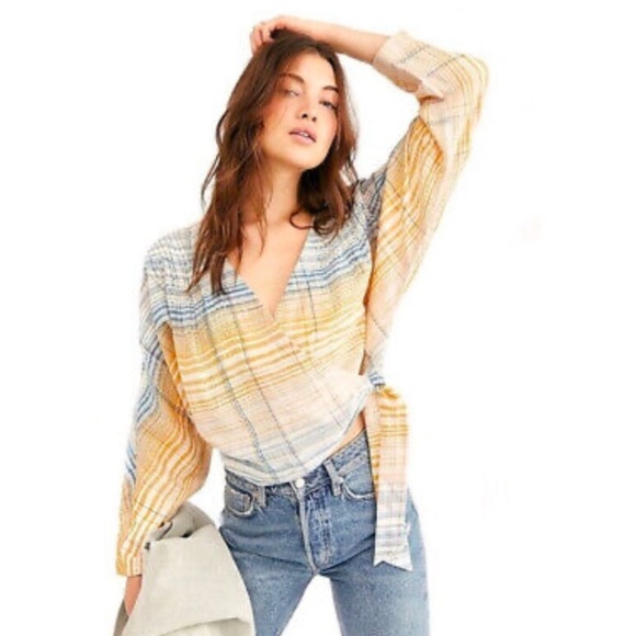 Free People Plaid Boho Crop Blouse Size M - Picture 2 of 16